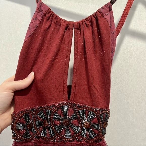 Free People Ruffle Poofy Tulle Sheer Babydoll Keyhole Beaded Formal Boho Dress - Picture 7 of 12